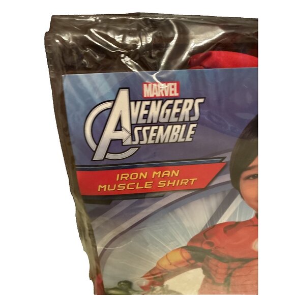 Marvel Avengers Iron Man Muscle Shirt Boys One Size 6+ Superhero Costume Top - Picture 2 of 7